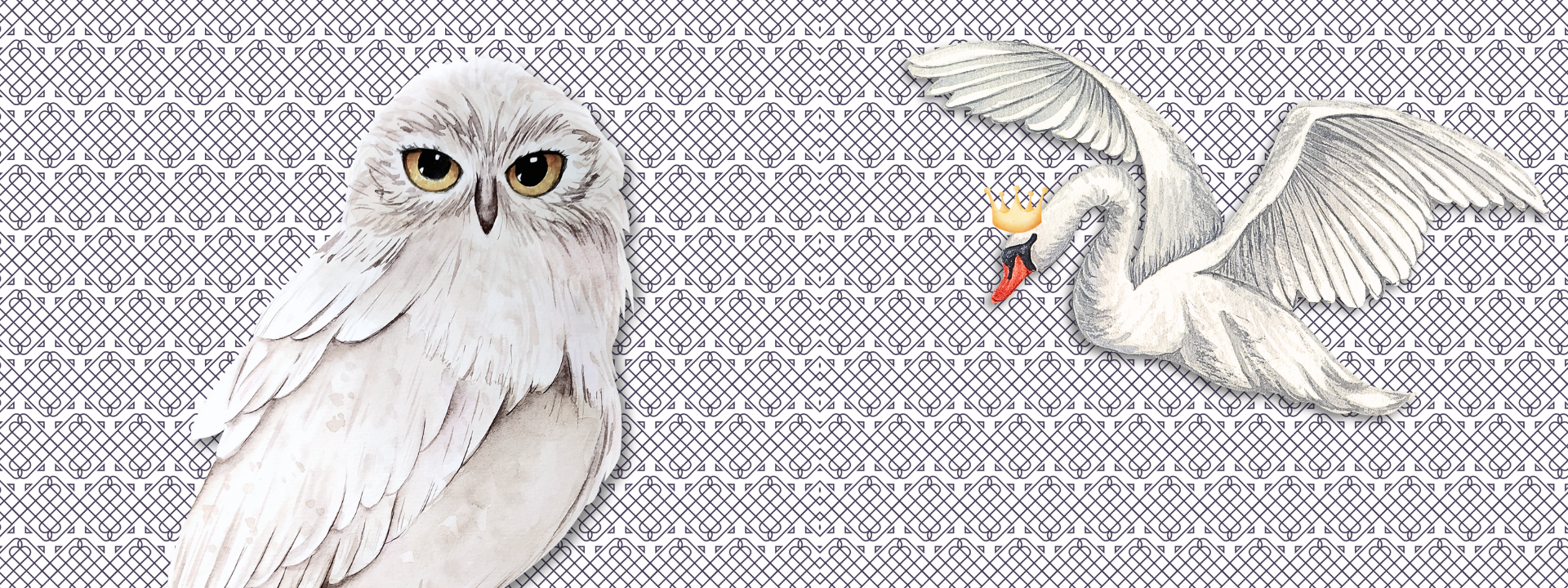 Schneeeule und Schwan.